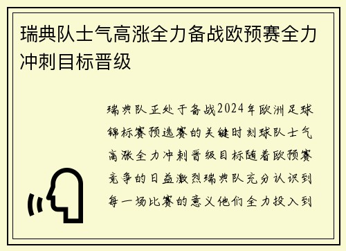 瑞典队士气高涨全力备战欧预赛全力冲刺目标晋级
